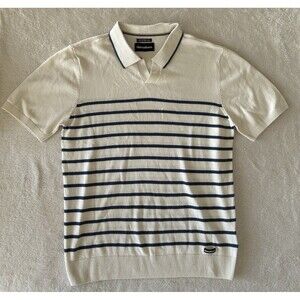Threadbare Knit Trophy Neck Striped Polo In Acru &Blue Size Medium Preppy